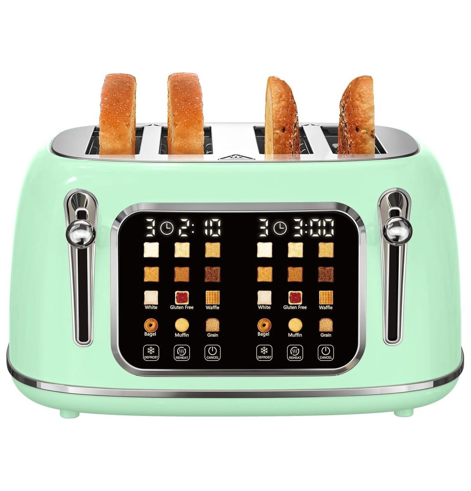 Toaster Mint 4 Slice Toaster Wide Slot 120V 1650W Vintage Mint Dual Touchscreen ...