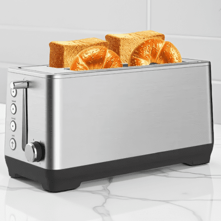 4-Slice Toaster with Extra Wide Long Slots, 6 Browning Settings, Bagel/Defrost/Reheat Functions, Stainless Steel
