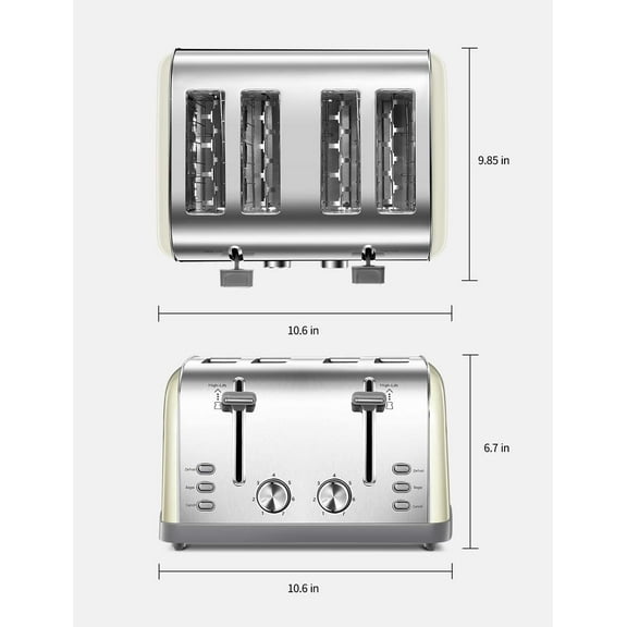 4 Slice Toaster with Extra Wide Slots, Stainless Steel, Bagel & Muffin Function, 7-Shade Settings, Warming Rack, Silver