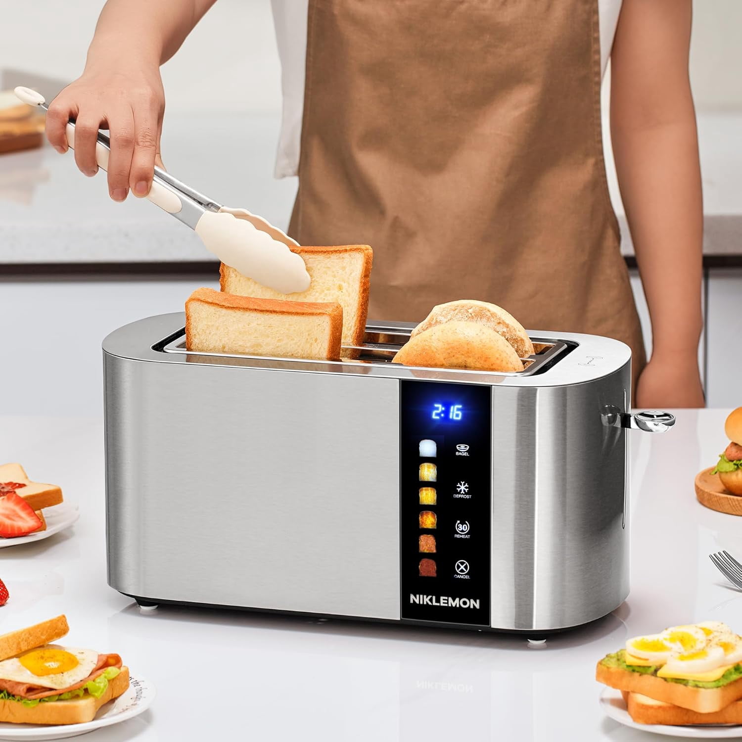 4 Slice Toaster with LED Display and Touch Controls, Stainless Steel Bread Maker with  Wide Slots for Bagels and Sourdough