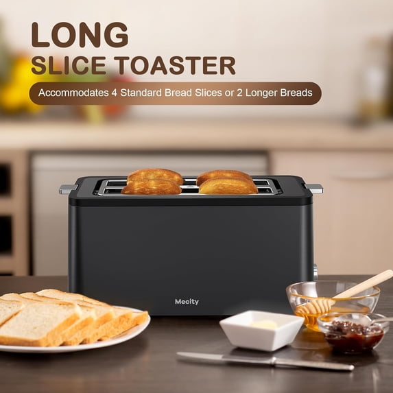 4 Slice Toaster with Long Slots, 6 Settings, Bagel Defrost Reheat ...