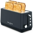 thumbnail image 1 of Plum Chef 4 Slice Toaster, Long Extra-Wide Slots for Bagels & Waffles, 6 Browning Levels, Bagel/Stop/Defrost/Reheat Functions & Removable Tray, Kitchen Gadgets, Stainless Steel, Black, 1 of 7