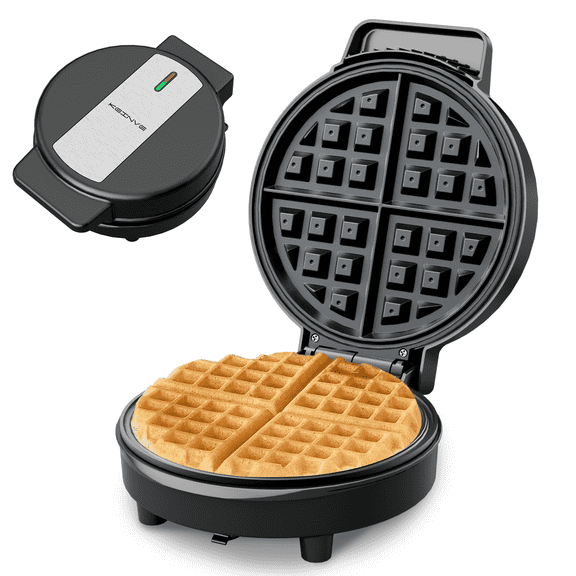 KEINVE Waffle Maker, 8'' Round Classic Waffle Maker Machine, Makes 1 Full or 4 Quarter Waffles, Non-Stick Waffle Irons, Easy to Clean, Perfect for Breakfast