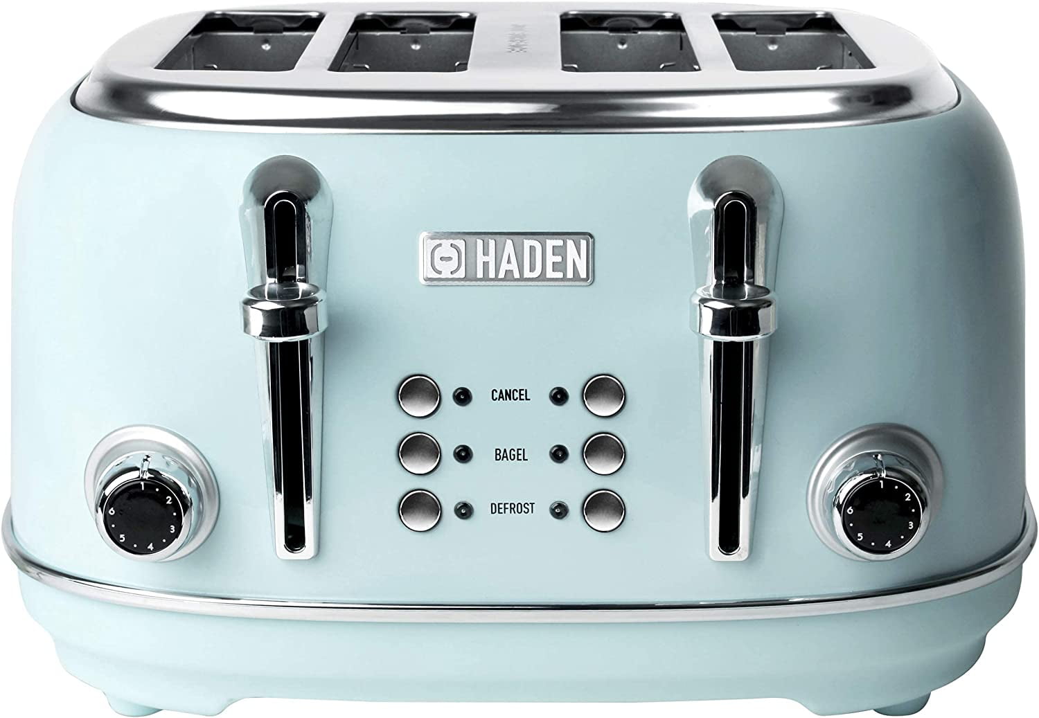 4 Slice Wide Slot Stainless Steel Toaster with Adjustable Browning Control \u0026 Non-Slip Feet, Turquoise \u0026 Chrome