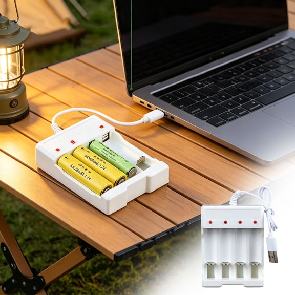 4 Slot Battery Charger, Universal AA AAA Rechargeable Power Adapter, Safe Fast Charging Station, Compact Household Device for Nickel Metal Hydride, Cad Battery & Daily Electronic Supplies
