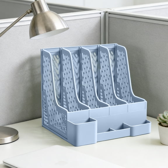 4-Slot Desktop File Organizer with Removable Pen Holder, Multi-Layer Paper Tray Holder for Home & Office