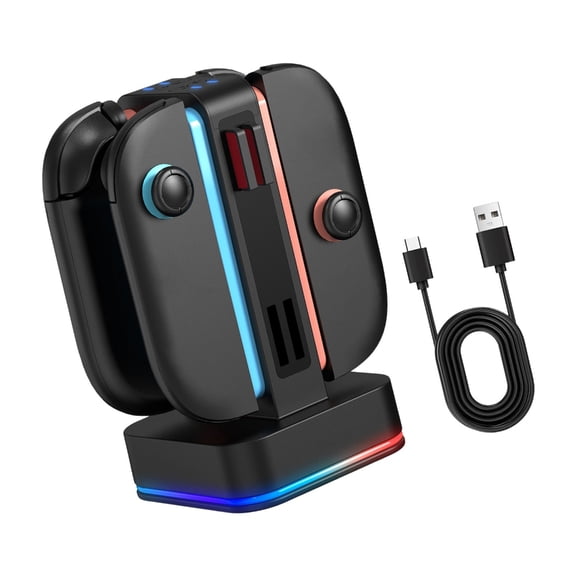 4 Slot Fast Charging Dock with Lighting & 8 Game Card Storage Magnetic Design Easy to Carry for Multiple Consoles