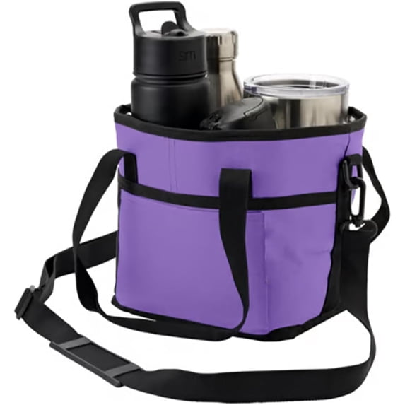 4-Slot Insulated Drink Holder Tote, Heavy-Duty Beverage Carrier Bag with Removable Divider & Front Pocket, Crossbody Water Bottle Pouch