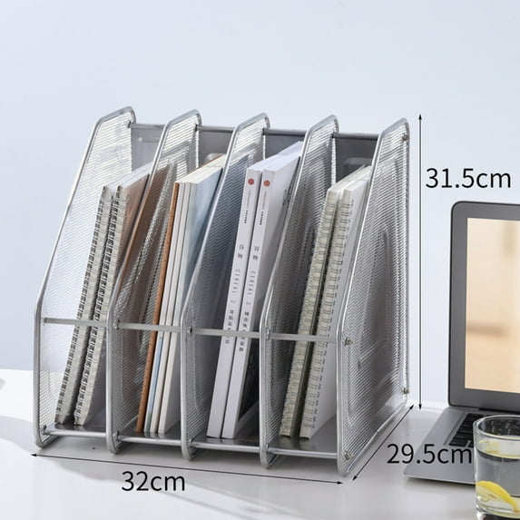 4 Slot Mesh Metal Files Holder Rack Desk Document Organizer Student Book Stand Office Supplies