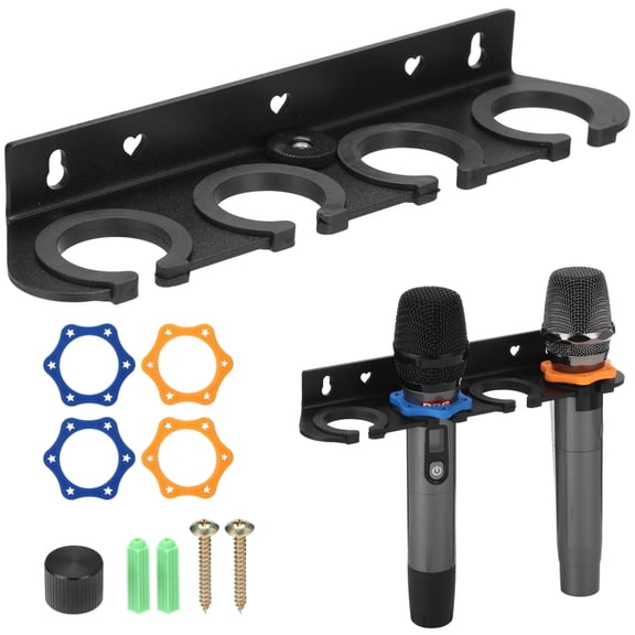 4‑Slot Multi Microphone Holder – Wall Rack & Stand Bracket Organizer for Wired/Wireless Mics, Metal Design with 3/8" Thread & Anti‑Scratch Silicone Pads for Studio, Stage & Home