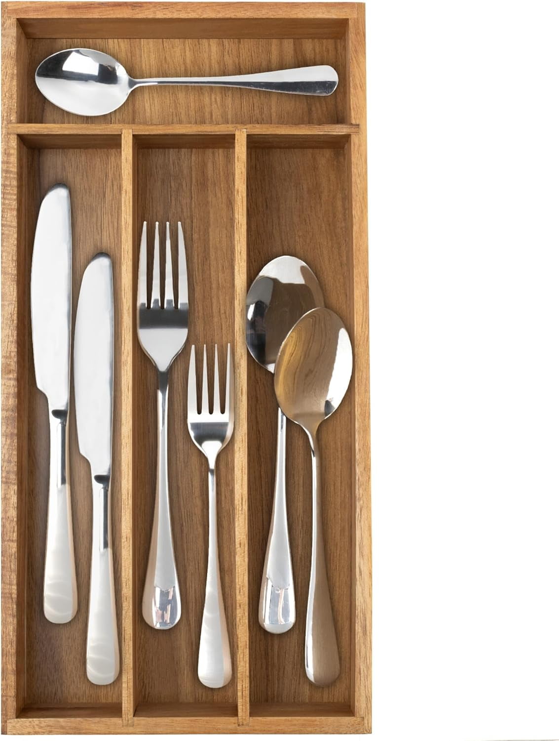 4 Slot Silverware Drawer Organizer - Cutlery Holder with Flatware Tray