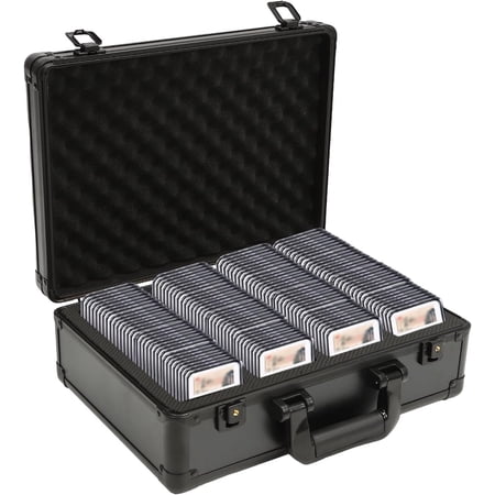 4-Slot Toploader Storage Box & Coin Case, Heavy-Duty Trading Card Storage Box with Lock & Key, EVA Protection for Baseball Cards, Collectibles