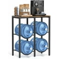 thumbnail image 1 of 4-Slot Water Jug Storage Rack with Extended Shelf, 5 Gallon Bottle Holder Stand Table for Water Dispenser, Kitchen, Pantry (Black/ Wood Top), 1 of 9