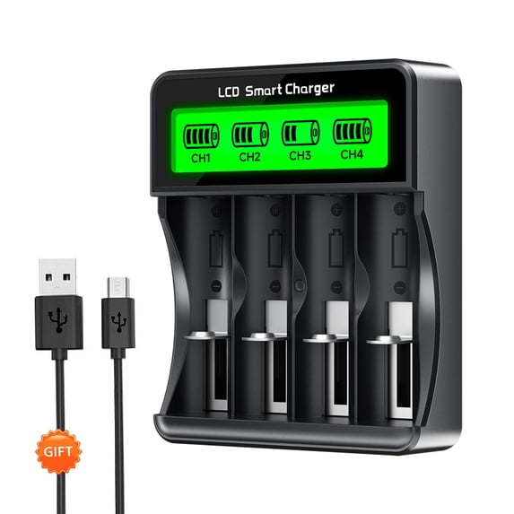 4 Slots CR123A Battery Charger, LCD Eye Protection Screen 3.7V Rechargeable Battery Charger with USB-C Double Input, for 3.7V Li-ion 16350 14500 16340 10440 14430 16500 Rechargeable Batteries