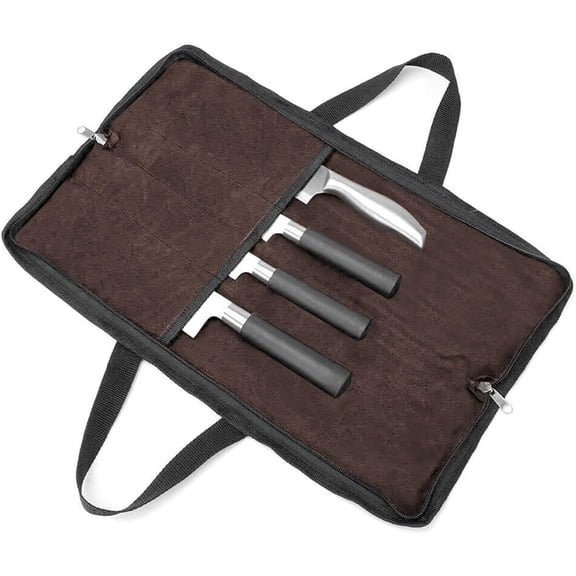 4 Slots Chefs Knife Roll Bag Cutlery Storage Case Mens Travel Brown