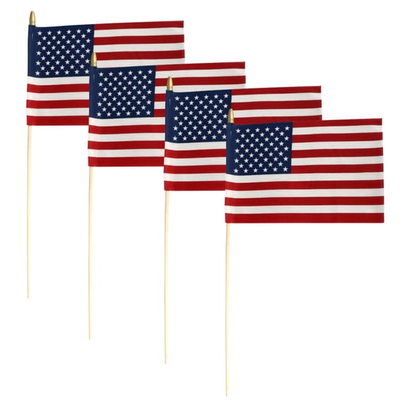 (4) Small American Flags 11x6in Mini USA Hand Held Stick Flag with Safe Spear Top for Home School 4th of July Independence Day Decorations Patriotic Party Decor & Parades & CUSTOM Storage Carrier
