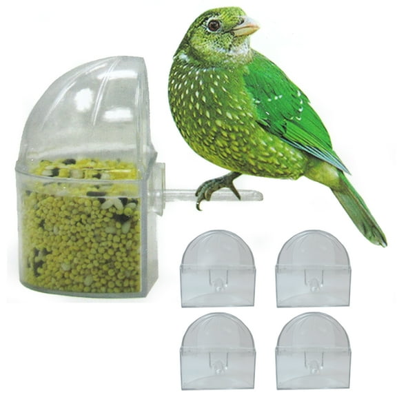 4 Small Bird Slot Feeder No Mess Cage Hang Cup Plastic Food Water Dispense Bowl