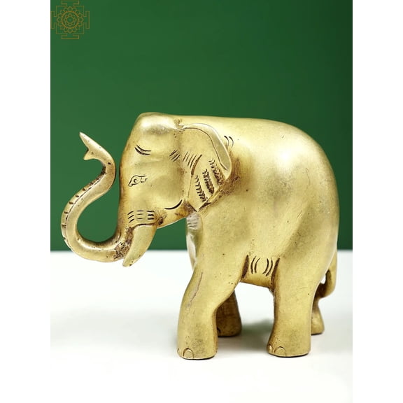 4" Small Brass Elephant Statue with Trunk Up