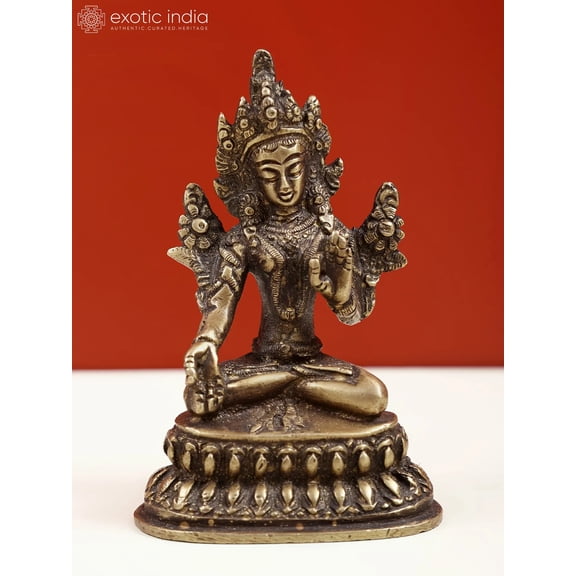 4" Small Brass Goddess White Tara Statue