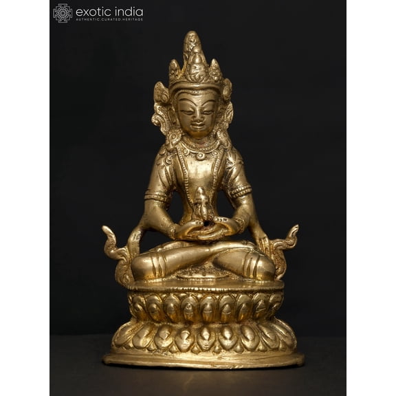 4" Small Crowned Shakyamuni Buddha Statue in Brass