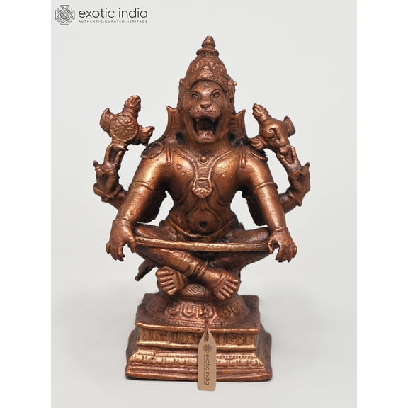 4" Small Lord Narasimha in Yoga Mudra | Copper Statue