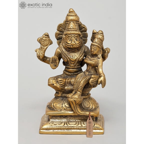 4" Small Lord Narasimha with Devi Lakshmi | Brass Statue