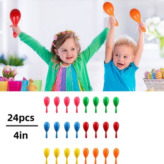 4" Small Maracas 24-Count - Vibrant Neon Classroom Musical Instruments, Day of The Dead Party Favors, Educational Toys for Boys & Girls