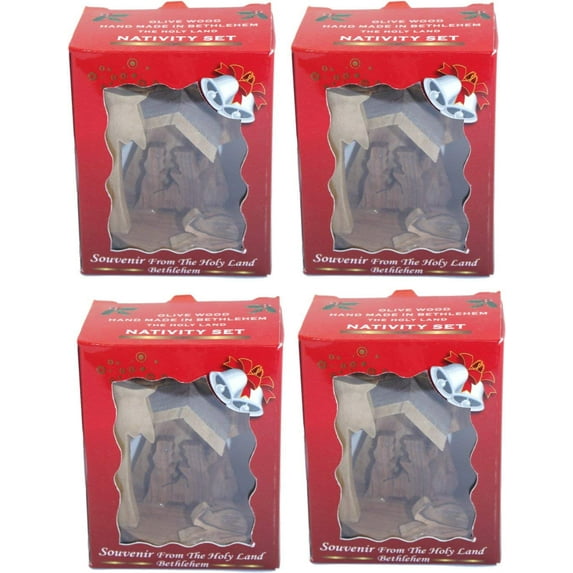 4 Small Olive Wood Nativity Christmas Ornaments