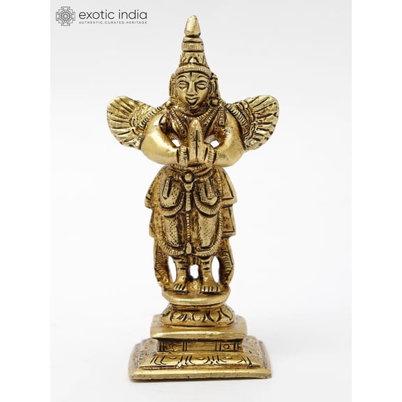 4" Small Standing Garuda Brass Statue in Namaskar Mudra