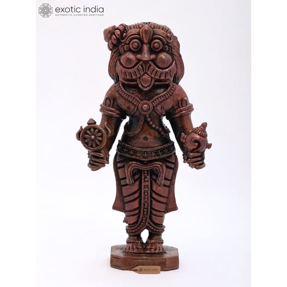 4" Small Standing Lord Narasmha Holding Shankha Chakra | Copper Statue