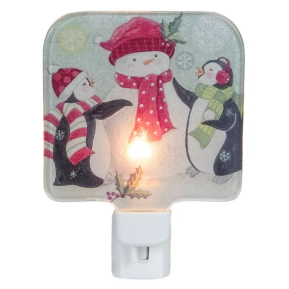 Northlight Snowman and Penguins Glass Christmas Night Light - 4"