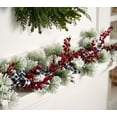 thumbnail image 1 of 4' Snowy Pine and Berry Garland with Checked Ribbon by Valerie, 1 of 1