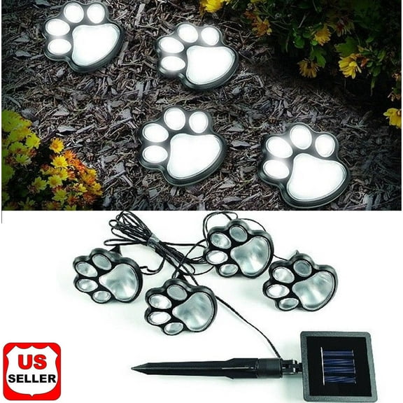 4 Solar Paw Print Lights Dog Path LED Cute Lawn Garden Patio Yard Decor Walkway