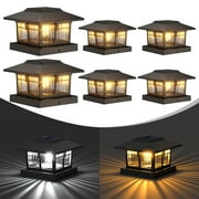 4x4 Solar Post Cap Lights, 6 Pack Fence Deck Post Lights Outdoor Solar Powered Waterproof with Two Light Modes Warm&Cool White for Garden Patio Decor (Black, 6)
