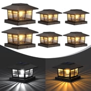 4x4 Solar Post Cap Lights, 6 Pack Fence Deck Post Lights Outdoor Solar Powered Waterproof with Two Light Modes Warm&Cool White for Garden Patio Decor Black, 6