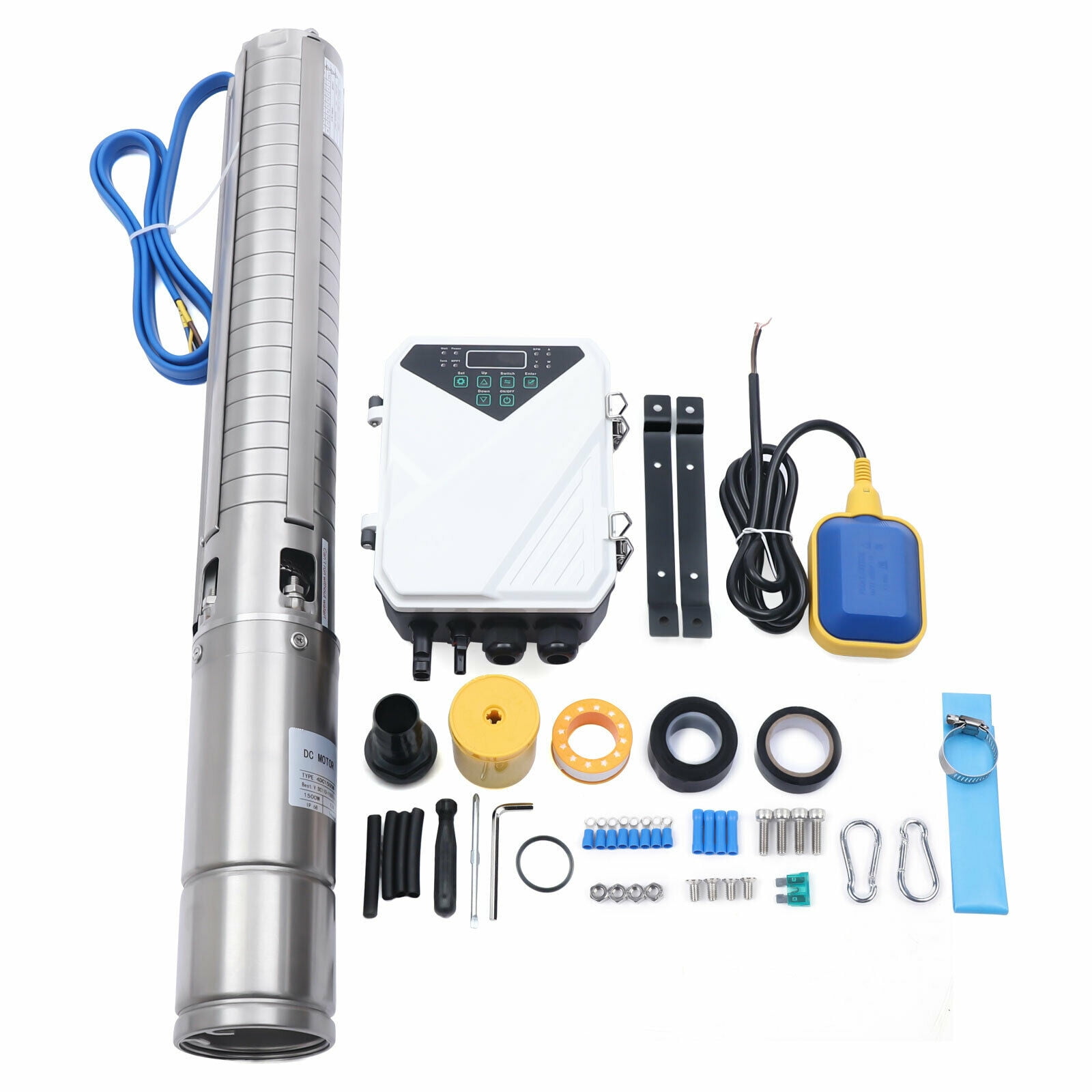 4" Solar Water Deep Well Submersible Pump 110V 1500W DC Submersible stainless steel Farm Irrigation + MPPT Controller Kit 4DSC4.5-203-110-1500 (110V 1500W, 4500L/H)