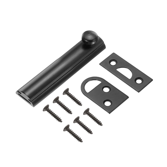 4" Solid Brass Surface Bolt, Concealed Security Slide Latch Door Lock with Screws, Polished French Door Lock for Closet Cabinet Recessed Doors, Matt Black