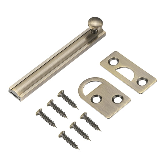 4" Solid Brass Surface Bolt, Concealed Security Slide Latch Door Lock with Screws, Brushed French Door Lock for Closet Cabinet Recessed Doors, Bronze
