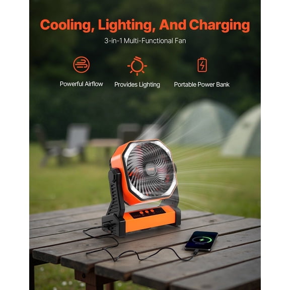 4-Speed 8" Rechargeable Camping Fan - Portable Battery Operated Desk Fan with USB