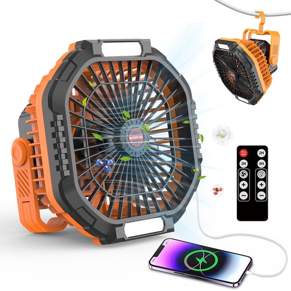 4 Speeds Camping Fan 20000mAh Rechargeable Portable Fan with Remote LED Lights