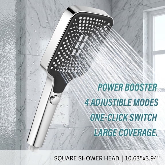 Chrome Handheld Shower Head High Pressure, 4 Settings Water Saving ABS Universal Showerhead for RV and Kids Bathroom