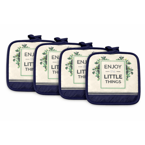 (4) Spring Cotton Potholders Set Enjoy The Little Things 7x7 Inch Heat Resistant Kitchen Pot Holder