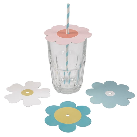 4" Spring Flower Cardstock Drink Toppers with Straws - 24 Pieces