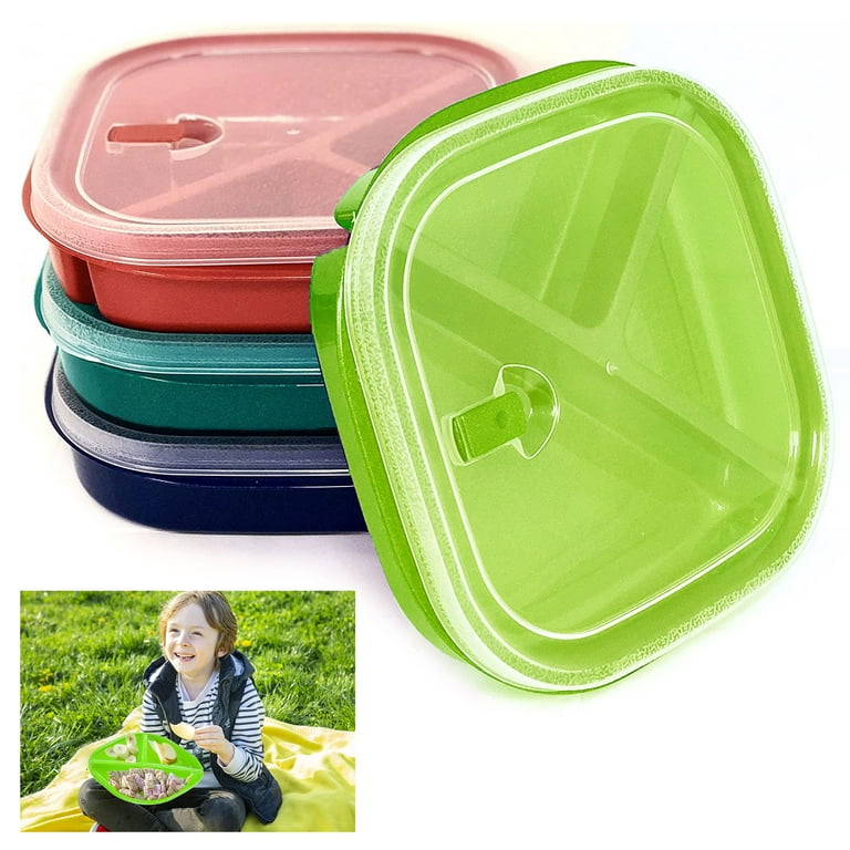 4 Square Divided Plates W Lids Meal Prep Lunch Food Storage Containers BPA-Free