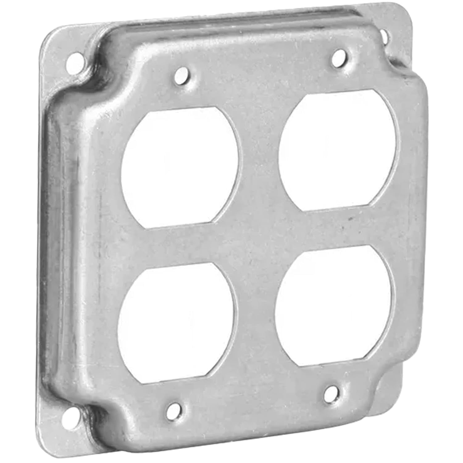 4" Square Double Duplex Receptacle Electrical Box Cover, 1/2" Raised