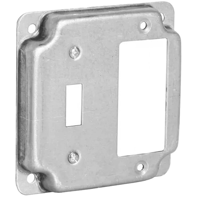 4" Square Toggle And Decora Switch Electrical Box Cover, 1/2" Raised