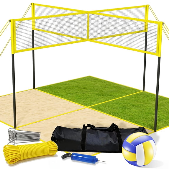 4 Square Volleyball Game Set - 4 Way Cross Net For Backyard & Beach ...