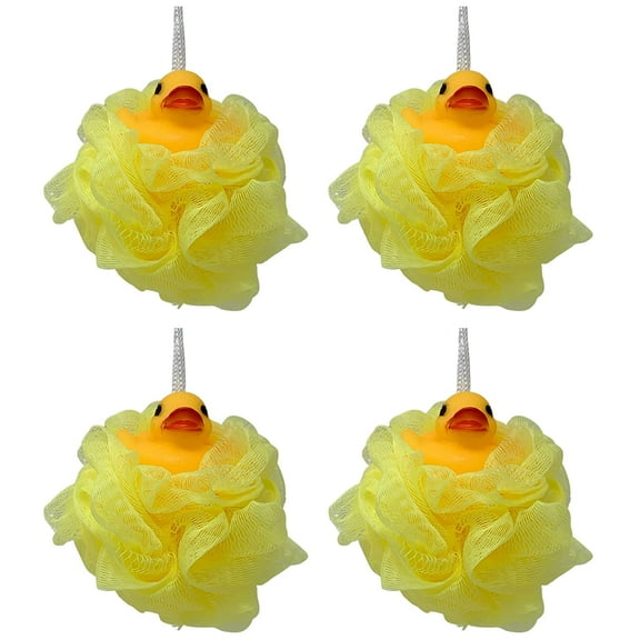 4 Squeaking Duck Loofahs Bath and Shower Play Exfoliating Clean Fun Assorted Colors for Children and Adults Wholesale Bulk