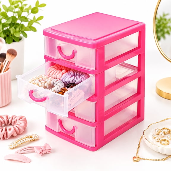 4-Stack Plastic Storage Box Portable Organizer with Handle for Hair Accessories and Jewelry