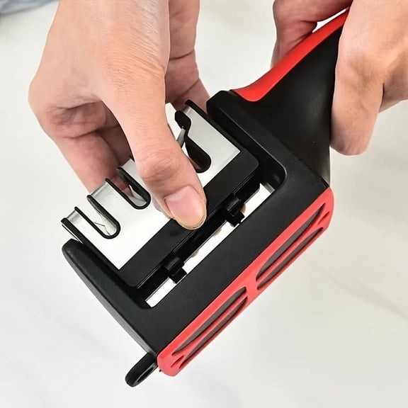 4-Stage Kitchen Knife Sharpener, Manual Knife Sharpening Tool with Tungsten Steel and Ceramic Blade Sharpener, Non-Slip Base Ergonomic Knife Sharpener Tool for Home Kitchen Knives